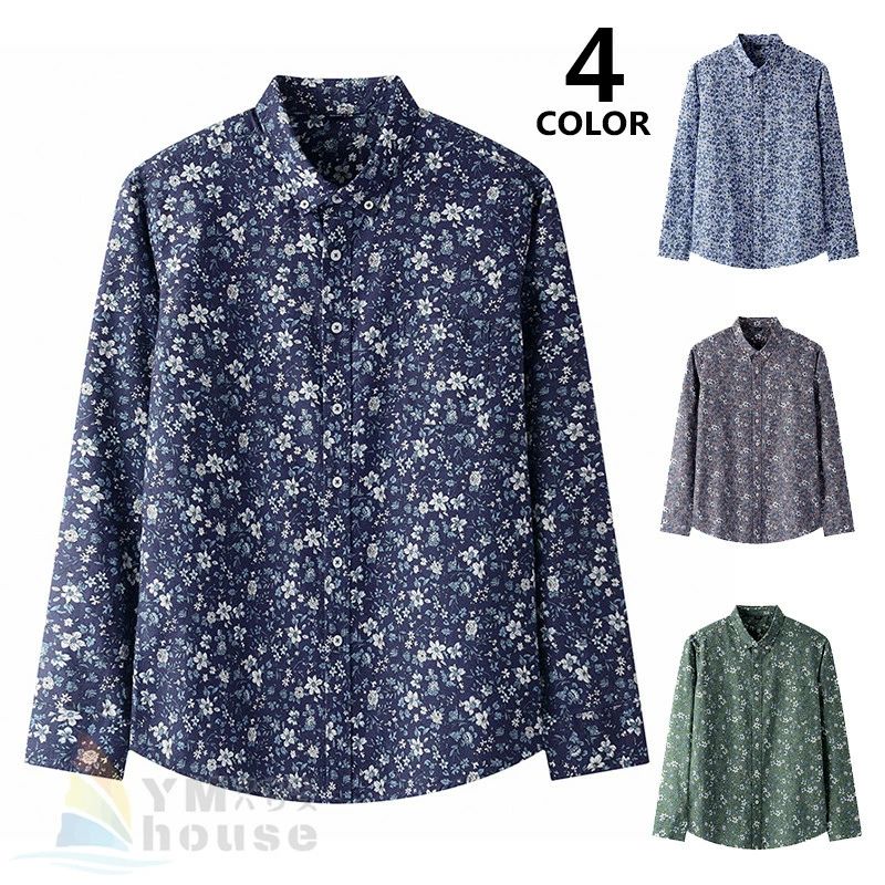 ボタンダウンシャツ シャツ 総柄 花柄 メンズ お兄系 春秋 トップス アロハシャツ 長袖シャツ 韓国ファション カジュアルシャツ