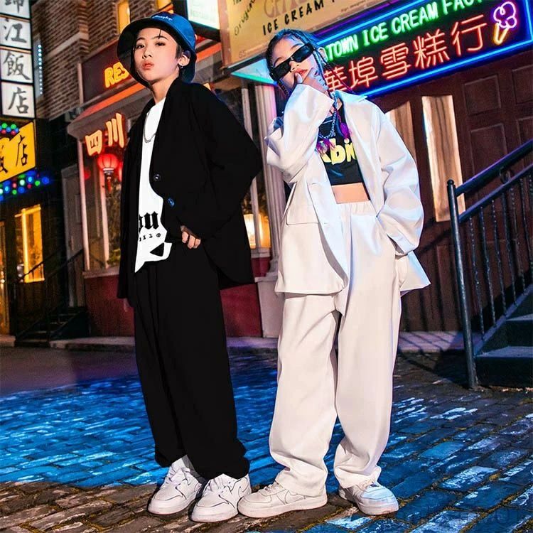 黒 白 スーツ キッズダンス衣装 セットアップ k-pop フォーマル 礼服 子供服 ヒップホップ ジャケット 子供スーツ ロックダンス 女の子 ストリート hiphop