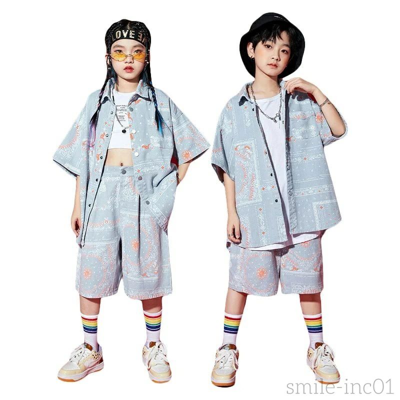 キッズダンス衣装 ヒップホップ セットアップ デニム シャツ 半袖 デニム ハーフパンツ キッズ 韓国 男の子 女の子 ダンスウェア hiphop おしゃれ 舞台服 4,658円