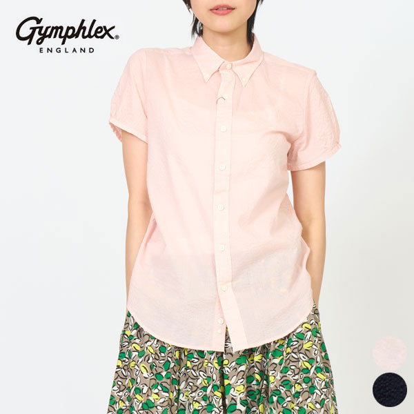 【26SS新作】ジムフレックス Gymphlex フレンチ スリーブ シャツ FRENCH SLEEVE SHIRT レディース トップス 半袖 ボタンダウン ワンポイント グリフィン刺繍 コットン 綿100 日本製 #GY-B0242 ALO [ 2026 SS 春 夏 ]｜GOOD DEAL