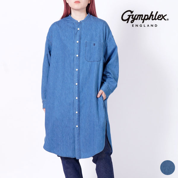 【26SS新作】ジムフレックス Gymphlex バンド カラー シャツ ドレス BAND COLLAR SHIRT DRESS レディース トップス 長袖 デニム ワンピース ポケット ボタン 薄手 羽織り コットン 綿100 #GY-G0064 SDM [ 2026 SS 春 夏 秋 ] [S★]｜GOOD DEAL