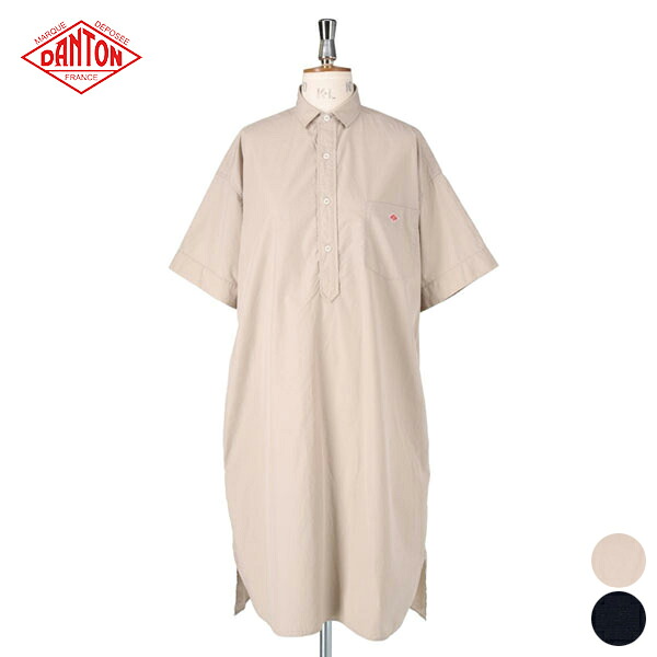 【26SS新作】ダントン DANTON プルオーバー ショート スリーブ ドレス P.O DRESS S/S レディース ワンピース 半袖 ゆったり 襟 ポケット ワンポイント ワッペン ハリ感 コットンポプリン コットン 綿100 #JD-3655 CPL [ 2026 SS 春 夏 ]