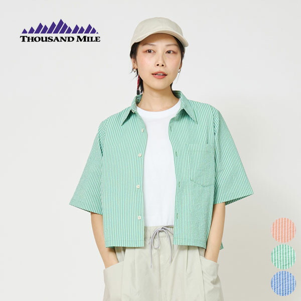 【26SS新作】サウザンドマイル THOUSAND MILE THREE QUARTER SLEEVE SHIRT スリー クオーター スリーブ シャツ レディース トップス 半袖 羽織り シアサッカー ストレッチ性 吸水速乾 UVカット アウトドア ポリエステル100 TM261ST00242 [ 2026 SS 春 夏 ] [S★]