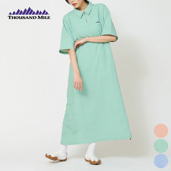 (SALE！10％OFF)【26SS新作】サウザンドマイル THOUSAND MILE ショート スリーブ スキッパー ワンピース SHORT SLEEVE SKIPPER OP レディース 半袖 軽量 通気性 ストレッチ性 吸水速乾 UVカット シアサッカー調 アウトドア TM261ST00272 [S★]｜GOOD DEAL