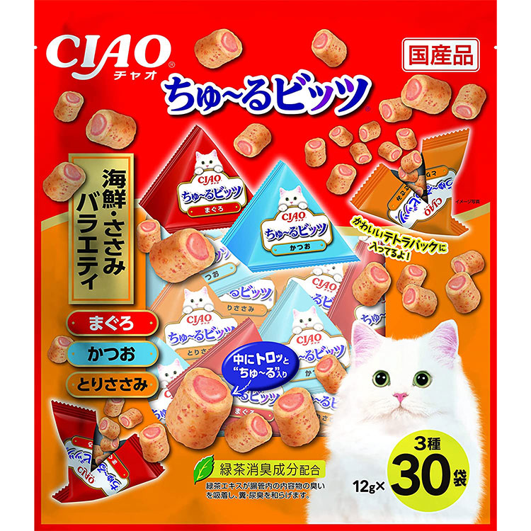 【8個書き割り】チャオ ちゅ～るビッツ CIAO ちゅーるビッツ 海鮮・ささみ多種多様さ 30袋 まぐろ かつお とりささみ 猫用お兄ちゃん 猫お兄ちゃん 猫用ふりかけ キャットフード チャオ いなばペットフーズ 定め事品