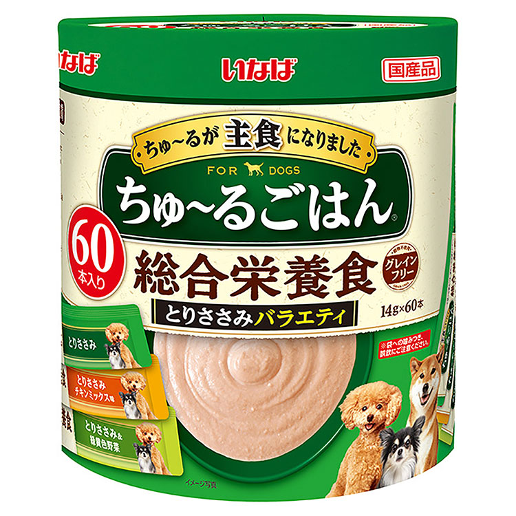 【8個セット】いなば ちゅ～るごはん とりささみバラエティ 60本入り とりささみ チキンミックス味 とりささみ＆緑黄色野菜 犬用おやつ 犬おやつ 犬用ふりかけ ドッグフード いなばペットフーズ 正規品｜グッドドッグ 17,987円