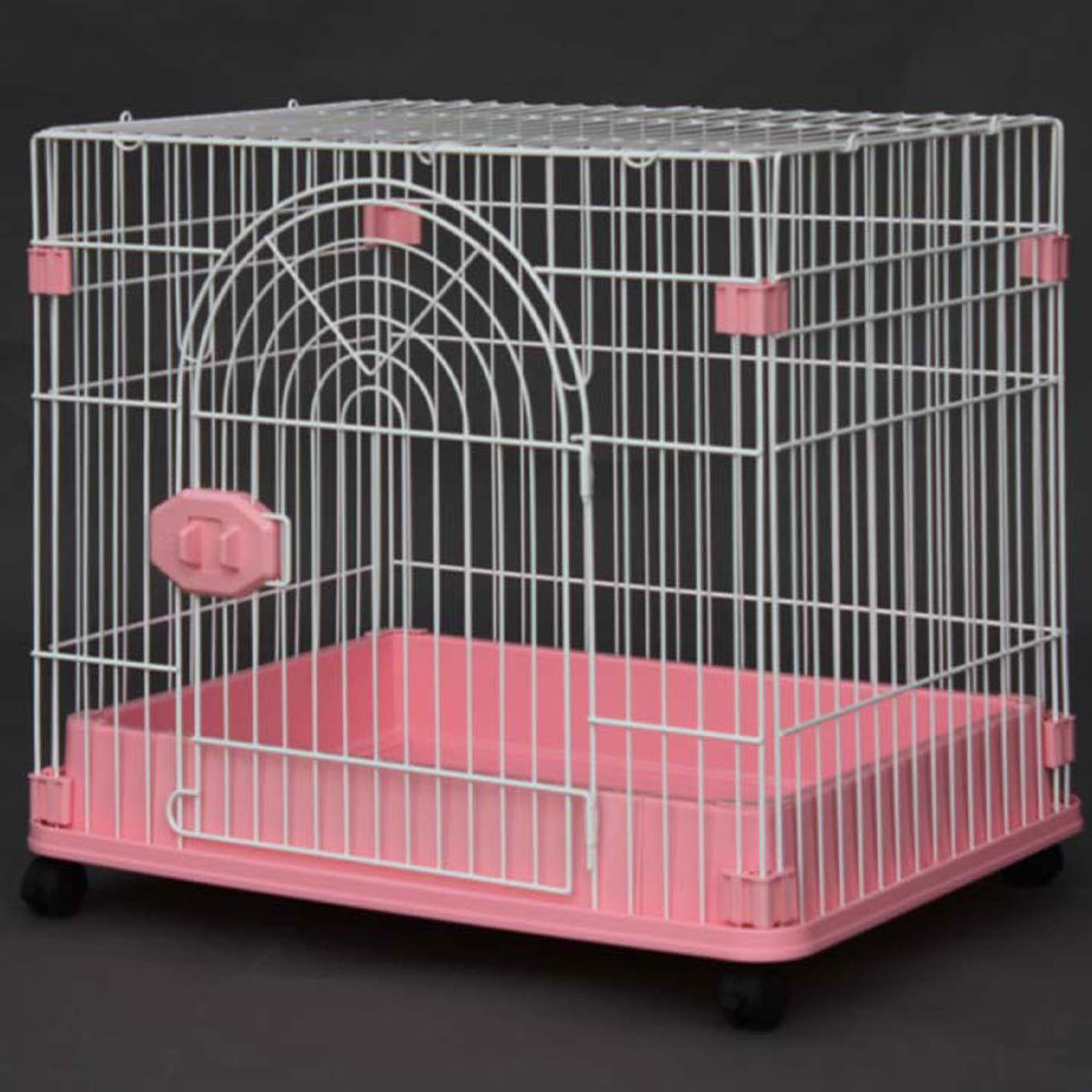【GB】犬用ケージ Sクラス D-04 フロントカバー脱着可能タイプ ホワイト×ピンク 小型犬用 超小型犬用 キャスター付き 室内飼い用 犬用サークル ジービー GB