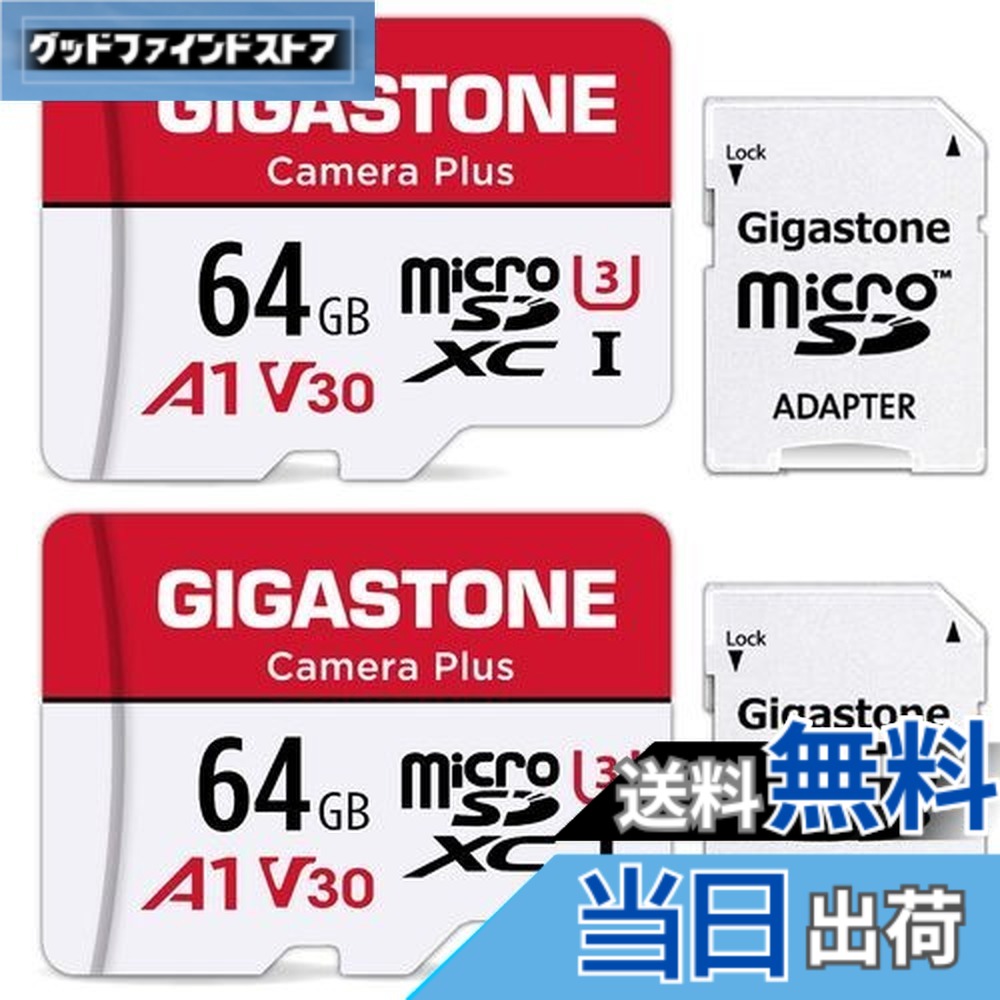 【貨物輸送無料】Gigastone マイクロSD歌留多 64GB 2個仕掛ける 盛りだくさん固定ディスク 2 SDアダプター付き添い人 2 ミニ納める入れもの付き添い人 SDXC U3 Class 10 95MB/S UHS-I Full 固定ディスク 画像