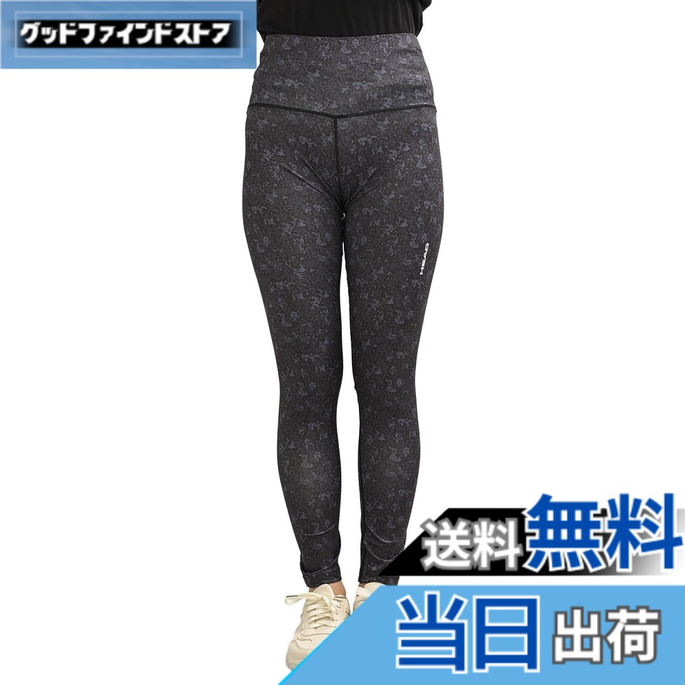 【送料無料】[JANJAM] 大きいサイズ レディース レギンスパンツ ハイウエスト 10分丈 UVカット スポーツウェア ボトムス HEAD 色：ブラック/グレー、サイズ：LL