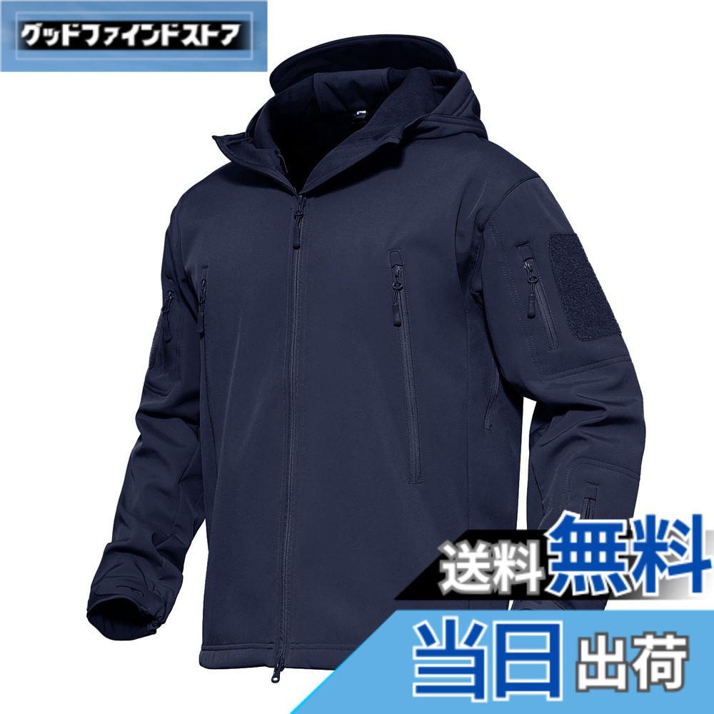 【貨物輸送無料】[MAGCOMSEN] タクティカルジャケット サバゲー メンズ アウトドア 山登りアウター 雨合羽防風 防寒着 裏フリース ソフトシェルジャケット ミリタリー ボンネット付き添い人 多衣嚢 イヤホンホール付き添い人 烏兎冬 色：米国海軍、大きさ：3XL