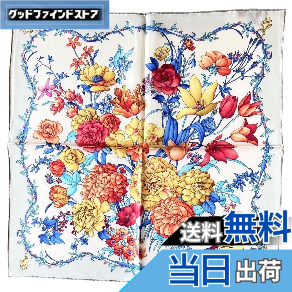 【貨物輸送無料】[Massimo Ravinale] マッシモ ラヴィナーレ えり巻き レディース 絹地100% 大判 85x85 四角四面 イタリア製 お花園地と禽鳥 ビアンコ