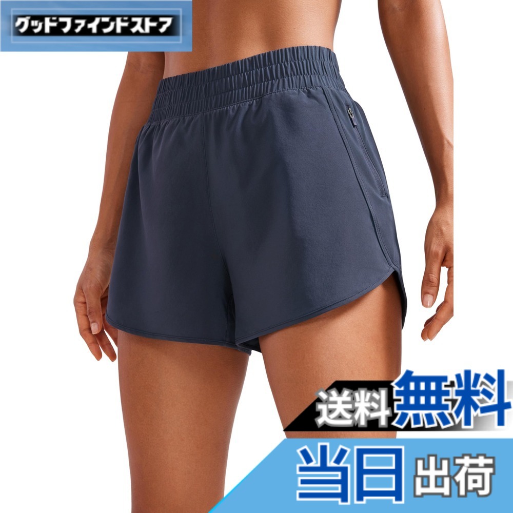 【送料無料】CRZ YOGA ショートパンツ レディース スポーツ 速乾 通気 ランニングショーツ 裏地付き スポーツウェア ランニング フィットネス 股下7センチ ネイビーブルー M
