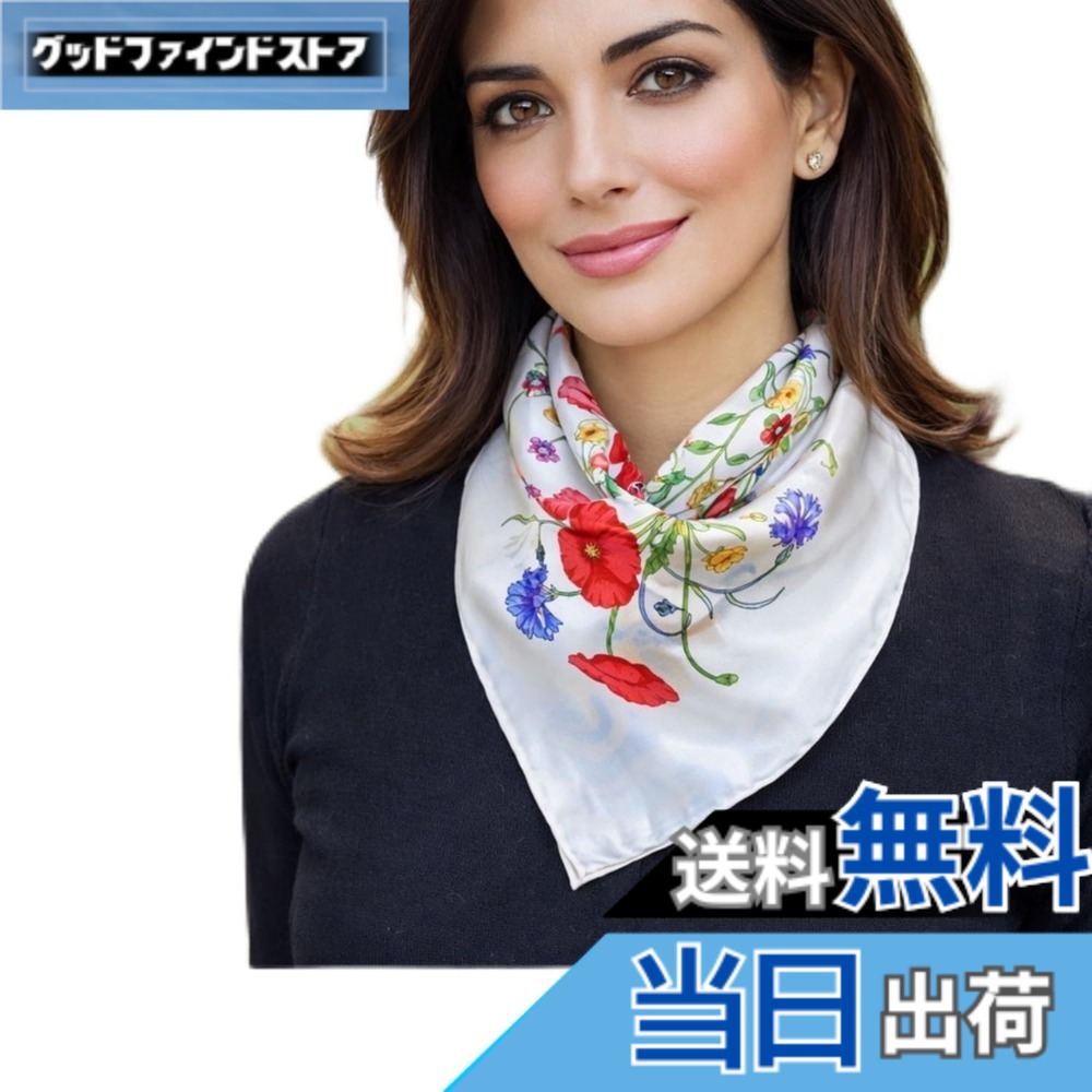 【貨物輸送無料】[Massimo Ravinale] マッシモ ラヴィナーレ えり巻き レディース 絹地100% 小判 50x50 四角四面 イタリア製フィオーレ ビアンコ