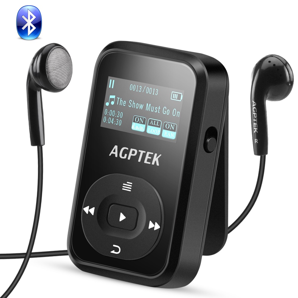 AGPTEK MP3プレーヤー Bluetooth4.0 クリップ 小型軽量 音楽プレーヤー ロスレス音質 防汗 耐衝撃 FMラジオ/録音 内蔵8GB/16GB マイクロSDカードに対応 再生30時間 保証1年 ブラック