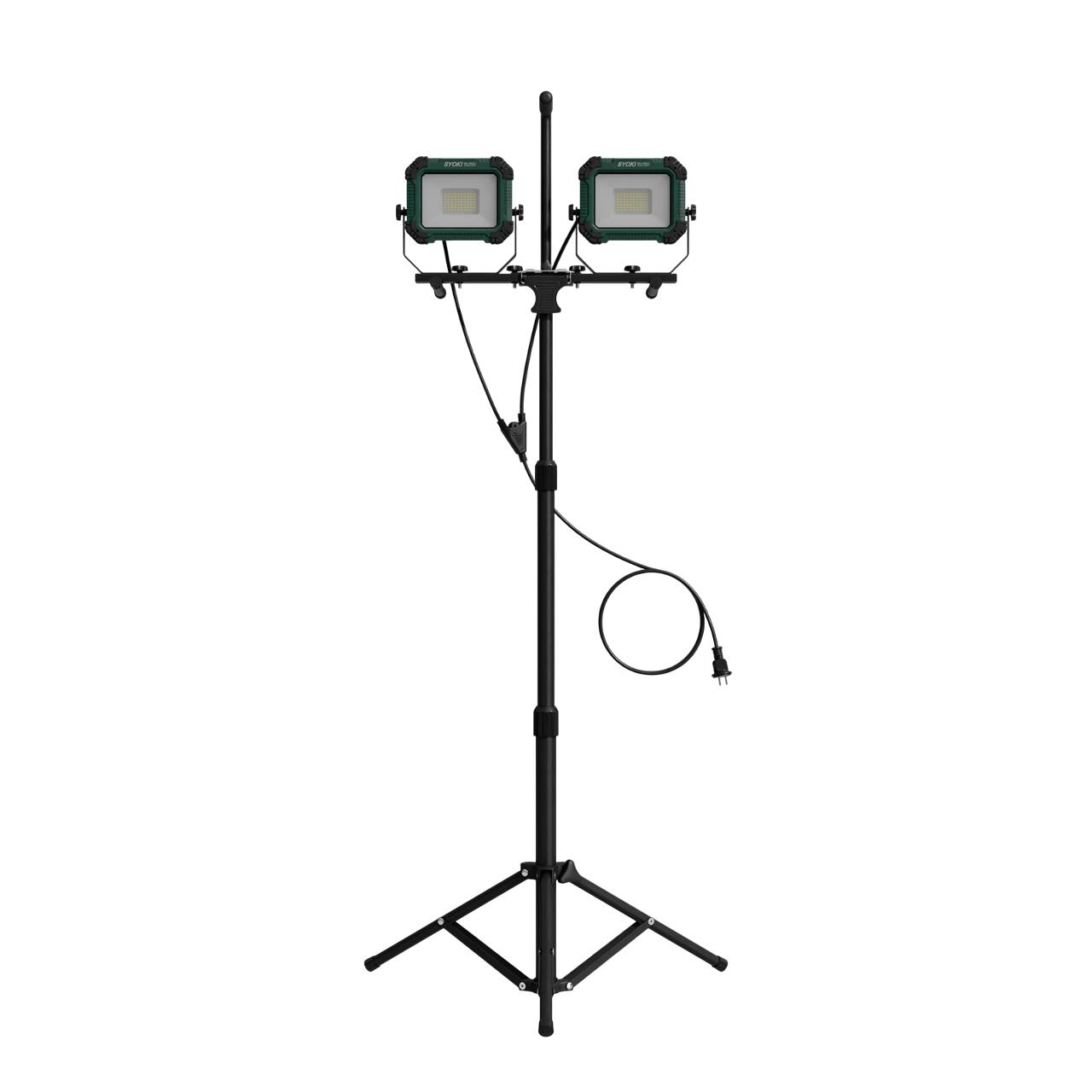 グッドグッズ LEDライト LED 100W 10000lm IP65 防水 防塵 120° 広角 三脚スタンド 高輝度 昼光色 100V 高さ無段階調節可 5mコード プラグ付き 50Wライト*2個 LED投光器 作業灯 LED スポットライト 夜間作業 ワークライト 手持ち 組立簡単 SK-100ZJ
