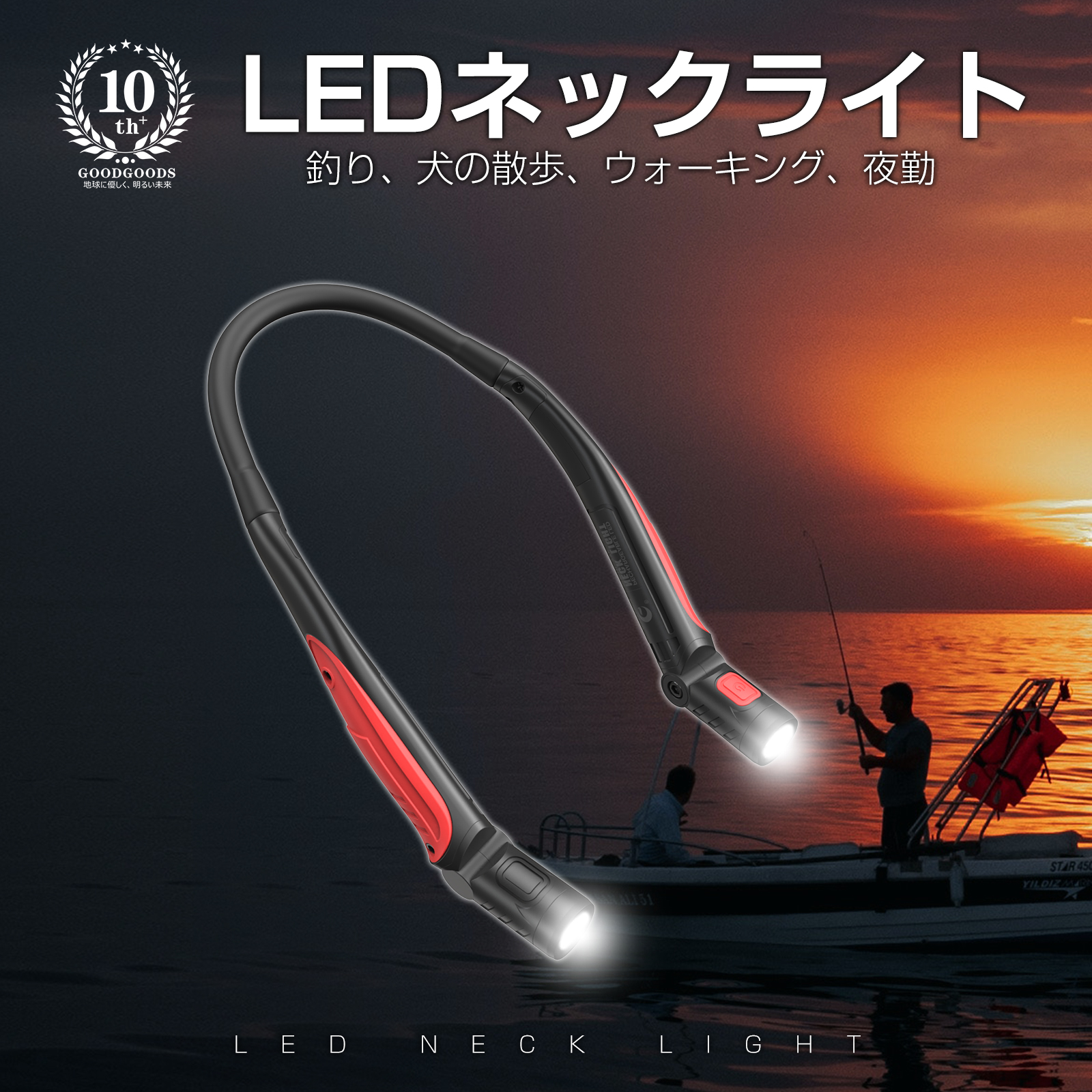 GOODGOODS ヘッドライト 充電式 10W 855lm 強力 着脱式 LED 充電