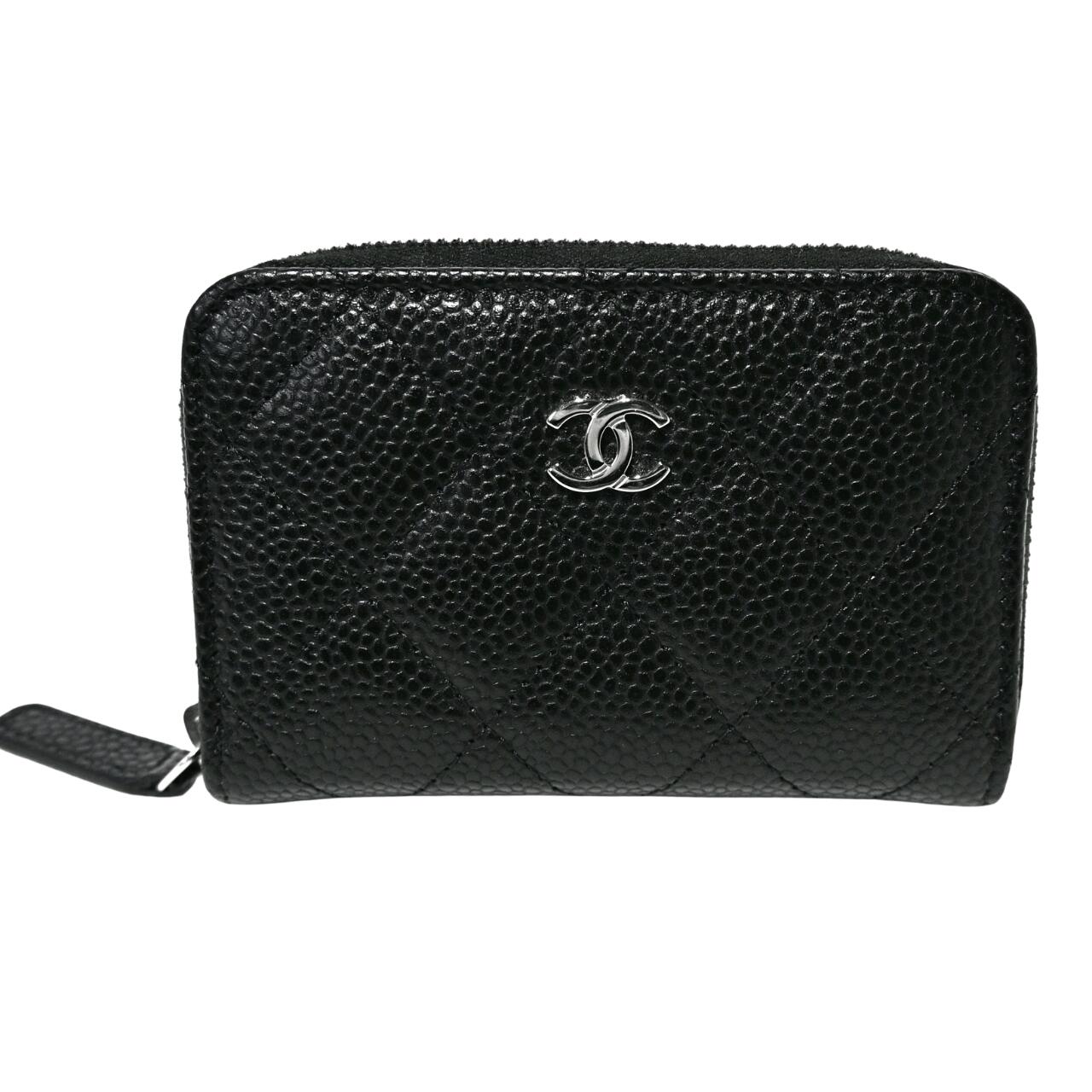 【極美品】CHANEL シャネル キャビアなめし革 ジッピーカードケース 名刺入れ 黒いこと 受け入れ書入れ (15530)【中古】