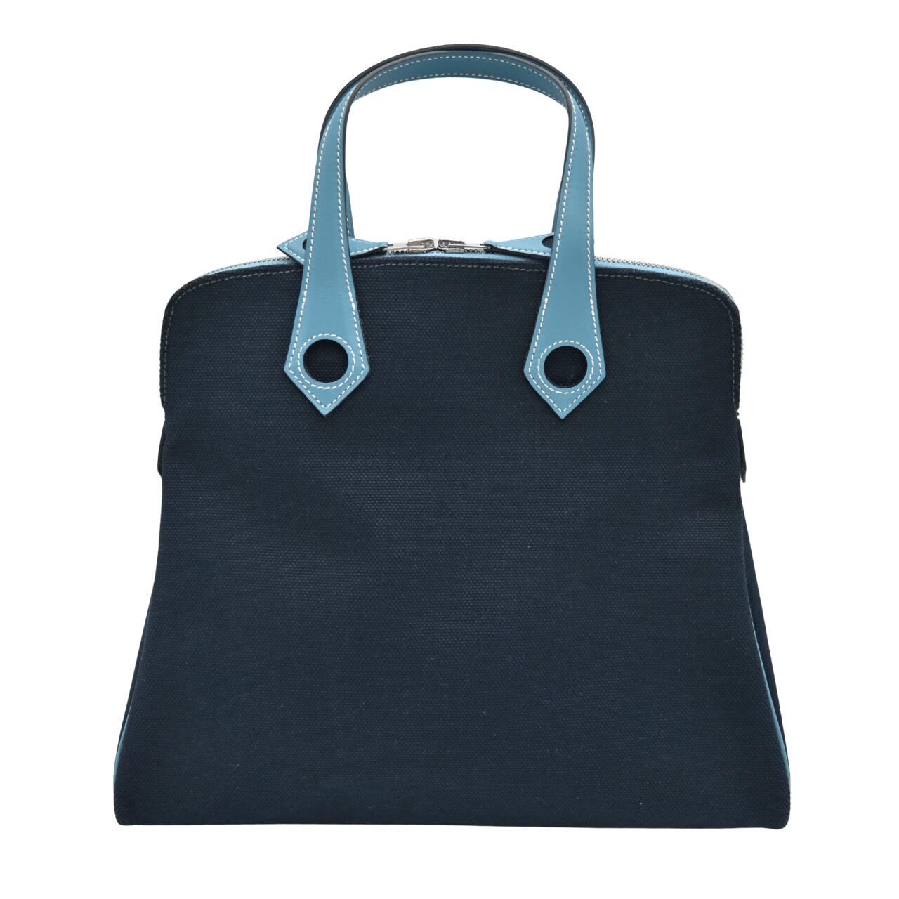【極美品】HERMES エルメス サックイブー PM ハンドバッグ ブルーインディゴ ブルージーン 青 □J刻印 レザー キャンバス (28459)【中古】｜GOODHILL
