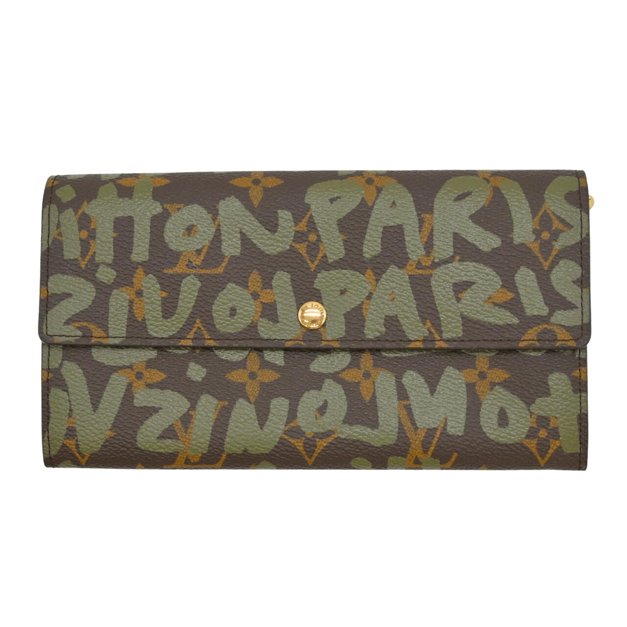 【美品】LOUIS VUITTON ルイヴィトン モノグラム グラフィティ ポシェット モネ クレディ M92188  ロングウォレット 二つ折り金入れ 赤銅色 カーキ 茶 緑 (29097)【中古】