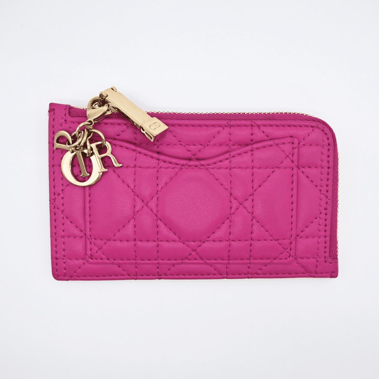 【美品】Christian Dior クリスチャンディオール フラグメントケース カナージュ なめし革 プラスチックマネー入れもの 通り手形入れもの 御釣り入れ コインカードホルダー サクラ色 なめし革 (29276)