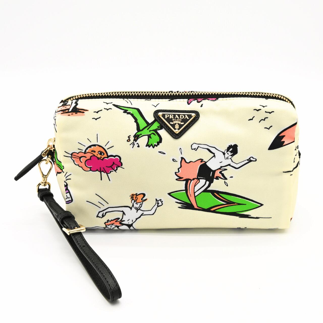 【極美品】PRADA プラダ ポーチ テスートナイロン イエロー サーフィン 黄色 小物入れ アクセサリーポーチ 1NS693 ストラップ マルチカラー (29912)|GOODHILL