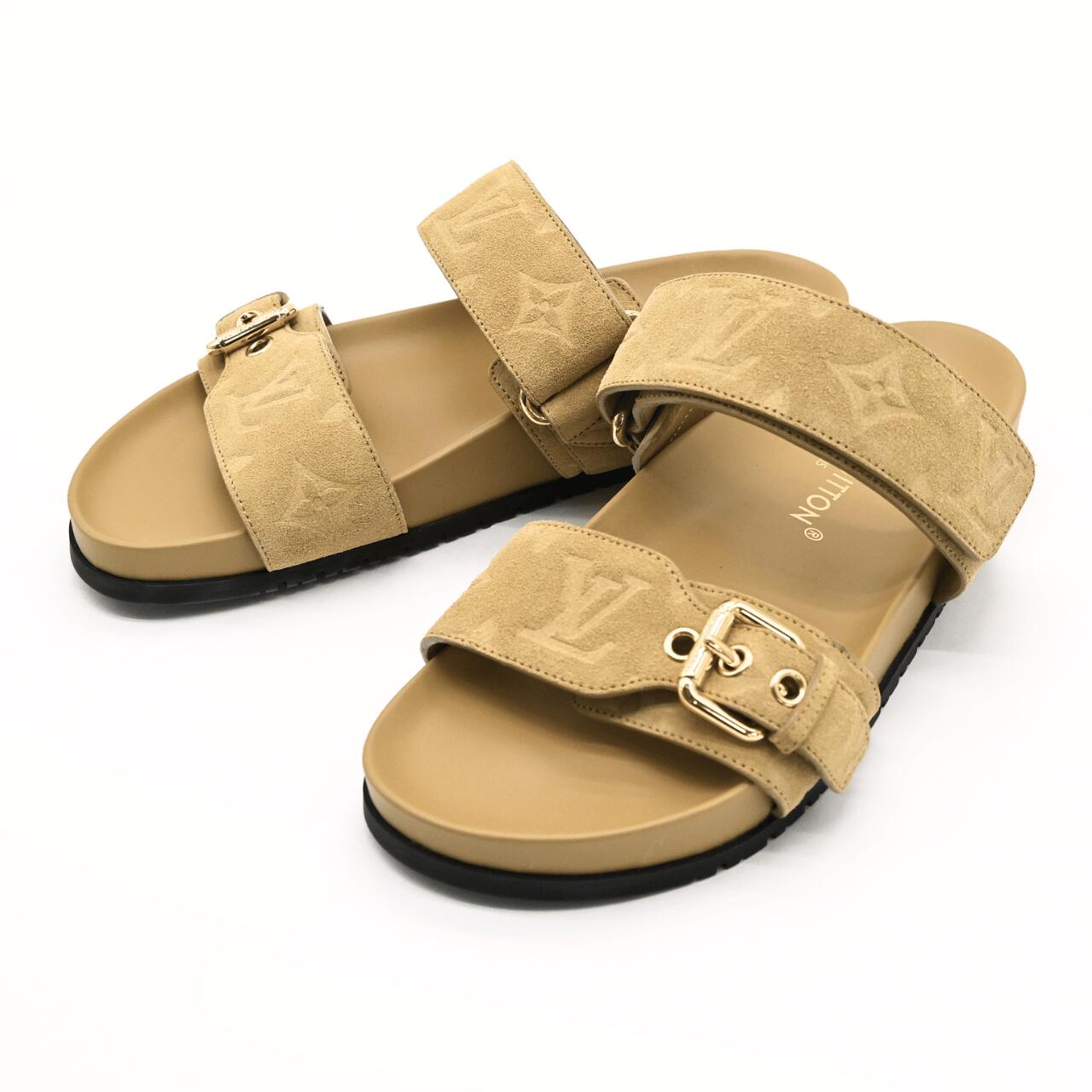 【美品】LOUIS VUITTON ルイヴィトン ミュール レディース #37 スエード レザー サンドベージュ サンダル (33249)|GOODHILL