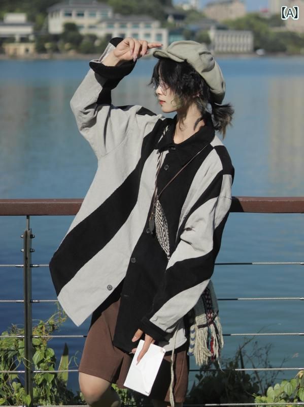 春夏 かっこいい メンズ 服 モテ 対照的 コットン シャツ 大人 韓国 ストライプ メンズ オシャレ 紳士服 レトロ 男性用 ジャケット スプライシング シンプル ファッション コーデュロイ 秋冬｜グッドライフパートナー