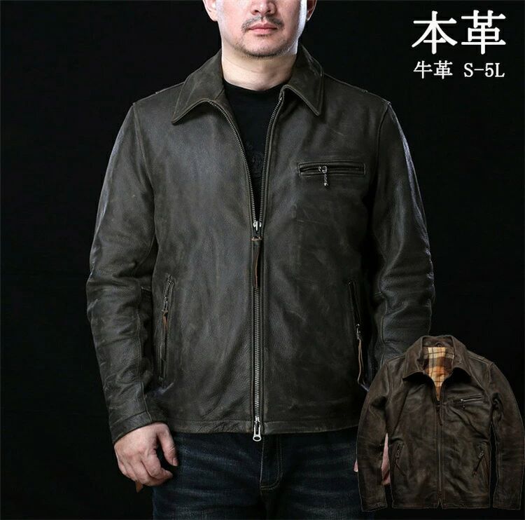 本革上衣 メンズ上衣 牛皮製 商行為メンズ 父の日 ライダースジャケット 革ジャン なめし革厚地の外套 ラペル 高品質 防風 雨合羽 防寒 貨物輸送無料 その他-メンズファッション
