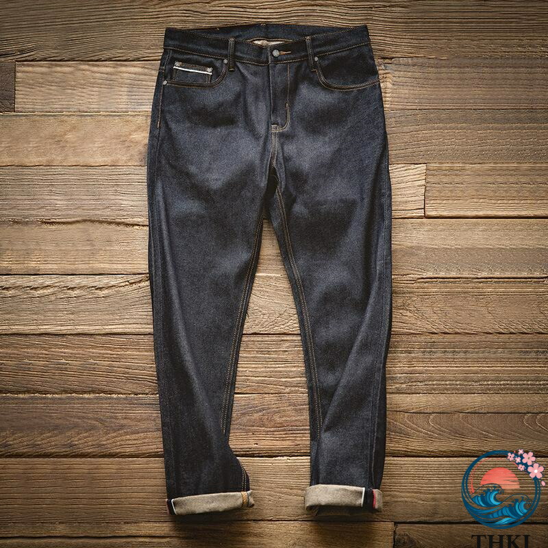 赤耳デニム メンズ アメカジ オシャレ ストリート系 トムス風 男性用 ビンテージ感 ストレート ジーンズ ジーパン ウォッシュ加工 春秋