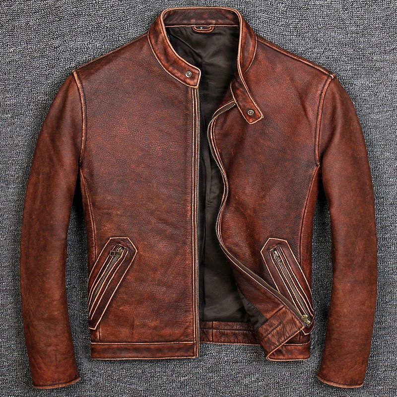 ライダースジャケット なめし革上衣 牛皮 ヴィンテージ vintage 自動二輪車上衣 本革 革ジャン メンズ流行り物 Ｍ～5XL