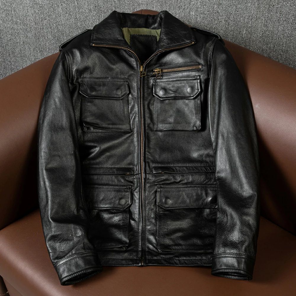 ライダースジャケット M6 なめし革上衣 牛皮  商行為 vintage 本革 革ジャン厚地の外套 秋冬メンズ流行り物 Ｍ～5ＸＬ黒