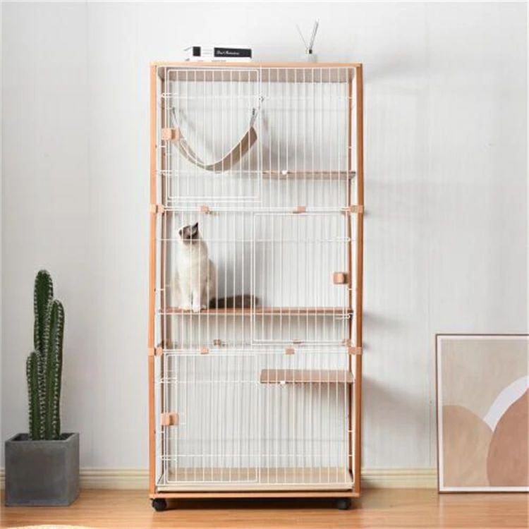 楽天市場】猫 ケージ キャットケージ 3段 木製フレーム ハンモック付