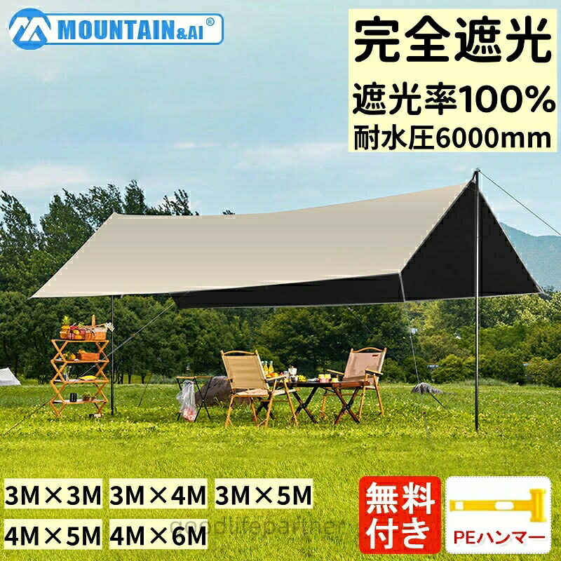 レクタタープ タープテント 片方腰かけ 3m*5m 4m*6m 極点付き添い人 日よけ 断熱 遮光 紫外線打つ手 キャンプタープ アウトドア 雨合羽 撥水産業 PE鉄鎚付き添い人 ピクニッ