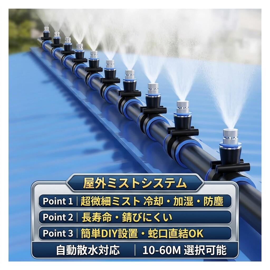 ミストシャワー 室外 靄生まれ育つ器 自動小銃噴霧加湿器 10-60M 自動小銃散水仕掛ける 意気組み症打つ手 冷やかす?加湿?吹きつける?防塵 お庭/縁側/家畜小屋/工