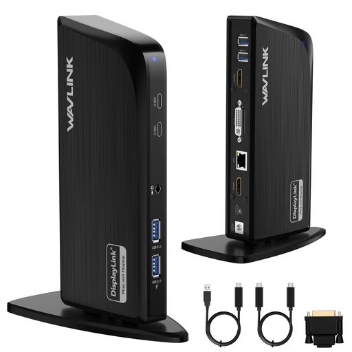 WAVLINK13-インチ-1ノートパソコンドッキングステーション、USBCから3台の管する、4K@60HzHDMI、2KHDMI/DVI、6X5GbpsUSBA/C界面、MacBookおよびWindows