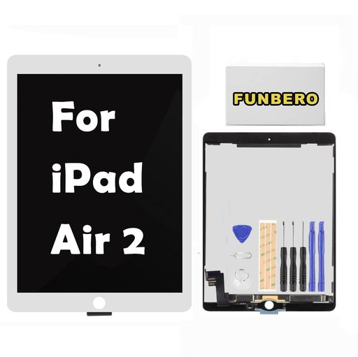 Funbero For iPad Air 2 A1566, A1567 取りつくろう用液晶ダイアログボックス LCD ディスプレ,触れ合うダイアログボックス液晶ダイアログボックス仕掛ける-取りつくろう手道具付き添い人 (白いこと)