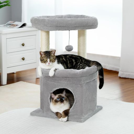 PAWZRoadキャットタワーミニ猫タワー小型低い小さめスリム据え置き人気爪研ぎ麻紐猫のおもちゃコンパクト省スペース頑丈安全猫ハウス-68cmグレー