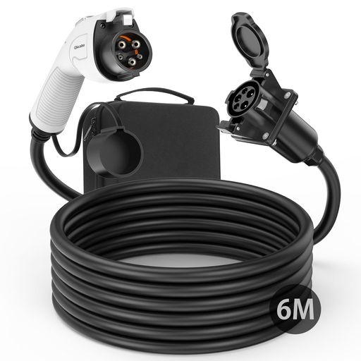 Qkcabo 32A 6M EV 充電器延長ケーブル 100–240V対応 3KW 6KW電気自動車 PHV充電ケーブル 延長コード SAE J1772対応 (6メートル)|グッドグッドライフショップ