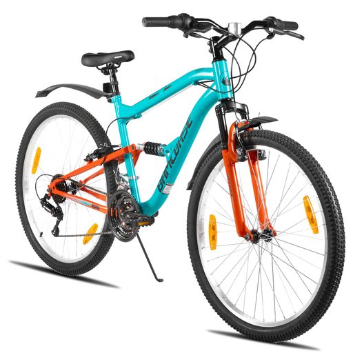 HH HILAND マウンテンバイク 26インチ 前後サスペンション プロの18段変速 Vブレーキ フルサス MTB自転車 ソフトテール ダウンヒル ユニセックス ブルー ブラック グリーン 通勤 通学｜グッドグッドライフショップ