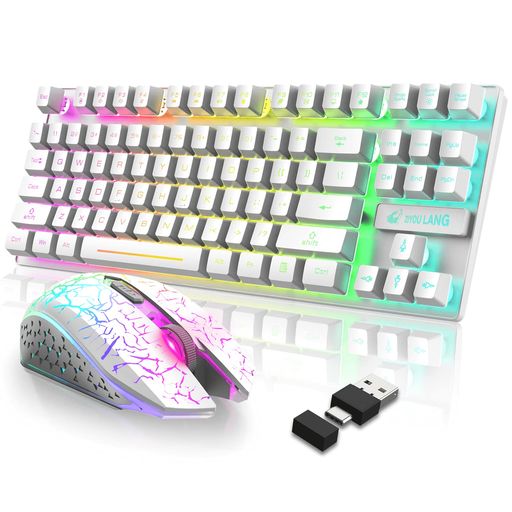 ZIYOULANG87キーワイヤレスゲーミングキーボード無線マウスセットゲーム/ホームオフィス用USBTYPE-Cデュアルインターフェイス2.4GLEDバックライト全キー防衝突軽量サイレント大容量3800mAh充電式