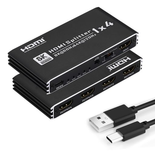 8K@60サイクル HDMI 分かち合う器 1インプット 4最終生産物 4K@120サイクル 1080P@240サイクル HDMI 2.1 HDCP2.3 HDR 10+ VRR 48Gbps EDID Dolby Atmos/DTS-固定ディスク/ 7.1CH/ 高品位テレビ/Blu-Ray