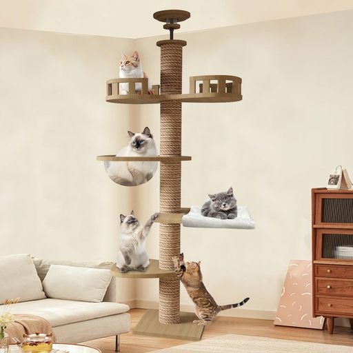 CozyMeow キャットタワー 突っ張り 木製 キャットツリー 木登りタワー 多層無垢材 太い支柱 スリム 宇宙船 ハンモック 多頭飼い 大型猫用 猫タワー 人気 おしゃれ 爪とぎ つめとぎ 猫 かわい…|グッドグッドライフショップ