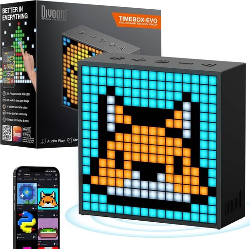 DivoomTimeboxEvoピクセルアートスピーカーBluetooth無線電話強化因子された低音部動く一点絵16x16LED見せびらかす多役立つことデジタル時辰儀専用適用業務大まかカスタムピクセルアートデスクあたり近所差し上げ物(ブ…
