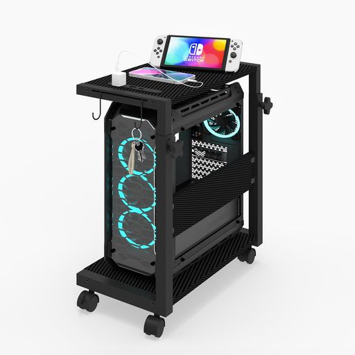 Druviaマイコン仕合わせpc仕合わせpc手押し車昇降式幅49x奥ふかさ29x高さ52~84糎差し込み付き添い人キャスター付き添い人耐荷重は15kg高さ合わせる能力のある勉強机傍え納めるLEDともし火付き添い人(カーボン衣料繊維黒いこと)