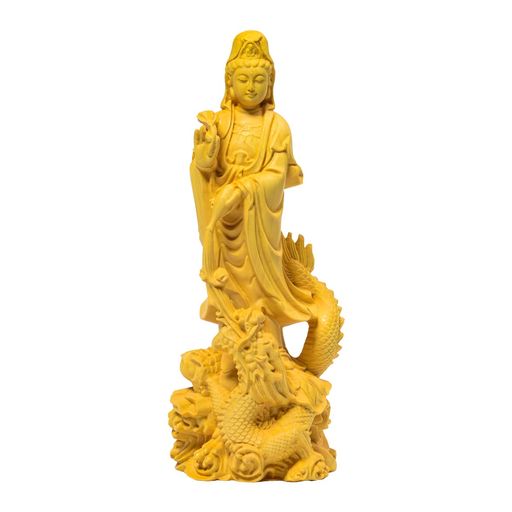 繁樓藝雕仏像観音像龍乗観音龍観音置物木彫り仏壇仏像祈る厄除け柘植の木(高さ17CMx巾6.5CMx奥行6CM)