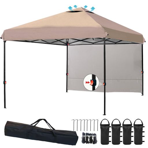 ApeexCanopy タープテント 2mx2m 【専用横幕/サイドシート1枚付属】 風抜けベンチレーション 高耐水加工&シルバーコーティング UVカット紫外線カット 遮熱 ワンタッチタープ 高さ3段階調節 ス&hellip;｜グッドグッドライフショップ
