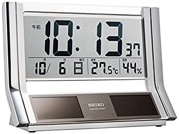 【中古】セイコー 時辰儀 置き時計 変わり種ソーラー 電磁波 デジタル 暦 熱度 湿度 見せびらかす しろがね色 メタリック SQ690S SEIKO