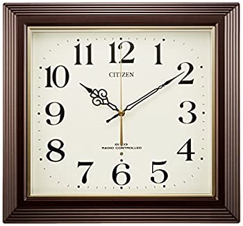 【中古】（非常に良い）シチズン 掛け時計 電波 アナログ 八坂 四角 茶 CITIZEN 4MY803-006