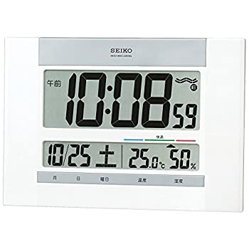 【中古】セイコー クロック 掛け時計 置き時計 兼用 電波 デジタル カレンダー 快適度 温度 湿度 表示 薄型 白 パール SQ429W SEIKO
