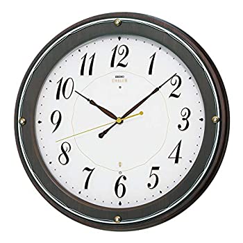 【中古】（非常に良い）セイコークロック 掛時計 濃茶目地 直径340x46mm 電波 アナログ SEIKO EMBLEM HS545B